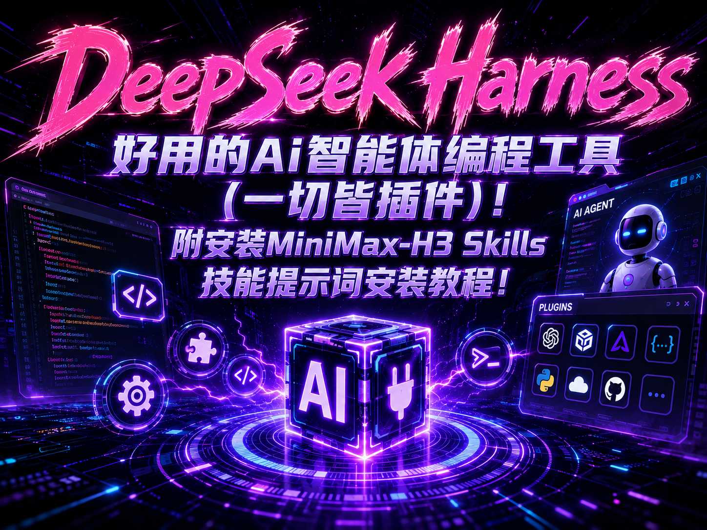 DeepSeek Harness好用的Ai智能体编程工具(一切皆插件)！附安装MiniMax-H3 Skills技能提示词安装教程！