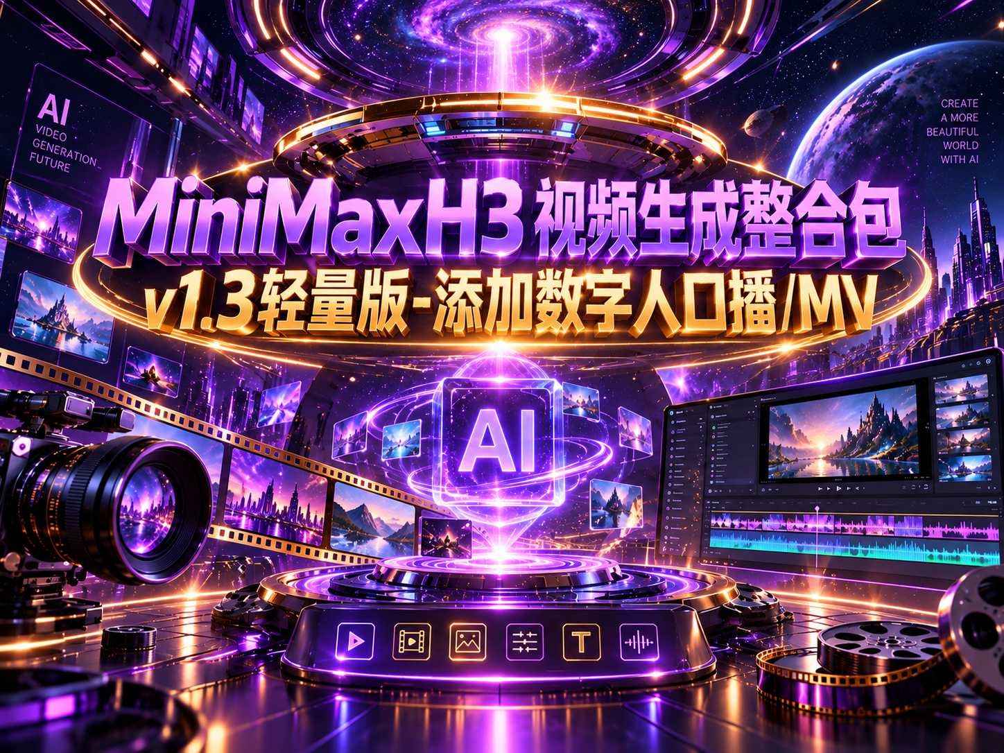 MiniMaxH3 视频生成整合包-轻量版-数字人口播/MV/文生/图生/首尾帧/尾帧/多参/生视频