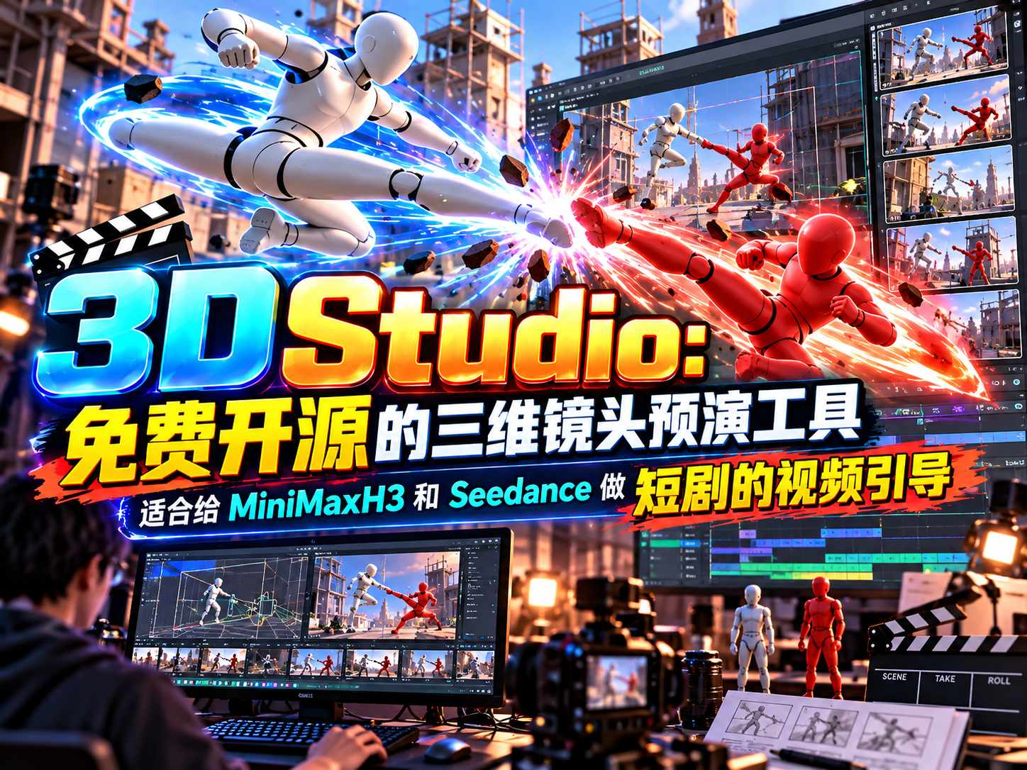 3DStudio:免费开源的三维镜头预演工具-适合给MiniMaxH3和Seedance做短剧的视频引导
