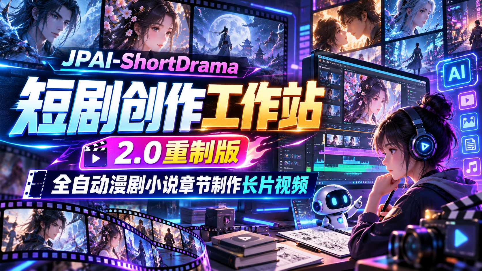 JPAI-ShortDrama-短剧创作工作站-2.0重制版-全自动漫剧小说章节制作长片视频-MiniMaxH3长视频制作
