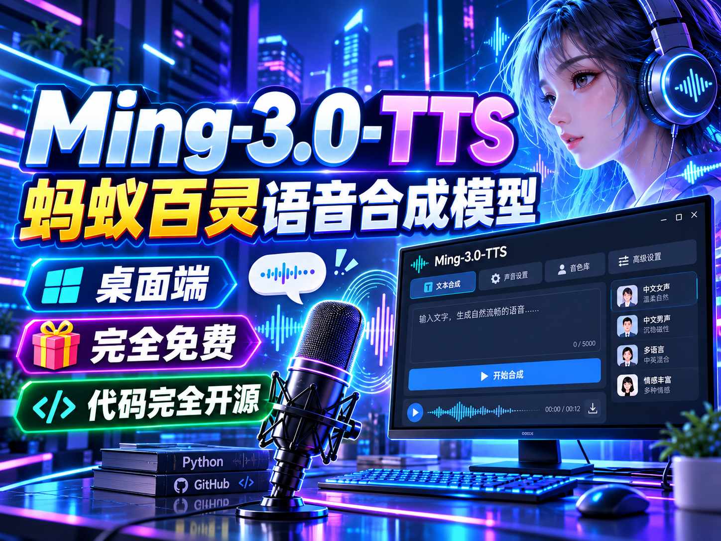 Ming-3.0-TTS 蚂蚁百灵语音合成模型-桌面端-整合包-完全免费代码完全开源
